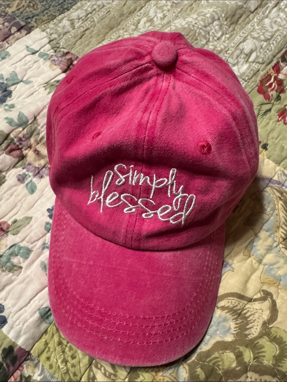 Simply Blessed Embroidered Pink Baseball Cap